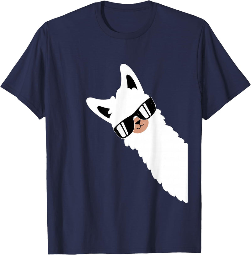 Funny Alpaca Apparel Lama Llama Alpaca with Sunglasses Lama Lover - Cool Lama T-Shirt - Navy Blue