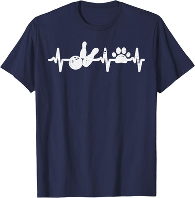 Bowling Shirts Bowler Men Women Kids Gifts Bowling Heartbeat Dog Cat Paw Cute Pet Bowler Women Kids Men T-Shirt
