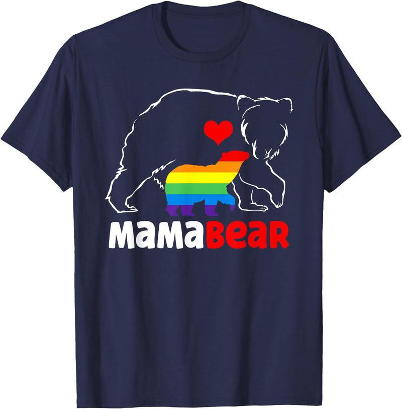 Funny Bear Family Gay LGBT Pride Rainbow Flag TLT Mama Bear Proud Mom Rainbow Flag LGBT Pride Mother's Day T-Shirt - Navy Blue