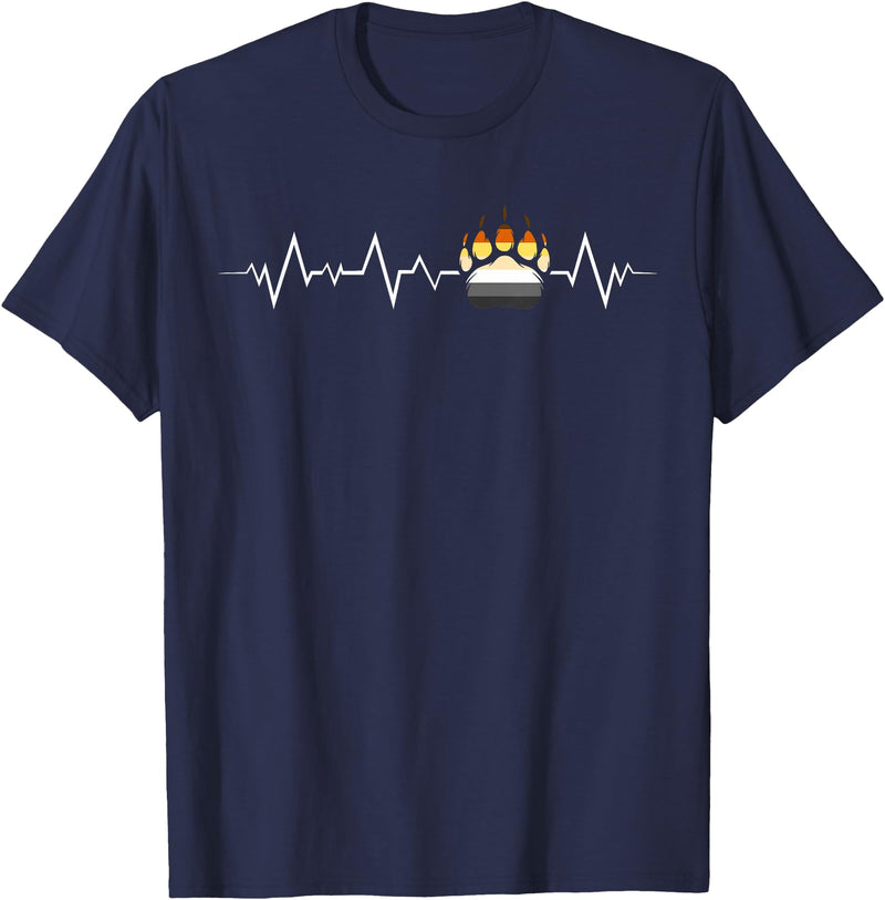 Bear Community Bear Brotherhood Gay Men Gifts Gay Bear Pride Heartbeat Paw Bear Flag Colors T-Shirt - Navy Blue