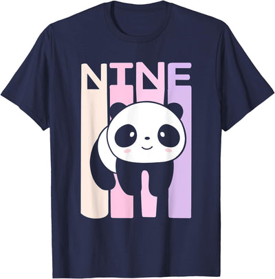 Kids 9 Year Old Cute Panda Bear Birthday Decoration Party T-Shirt