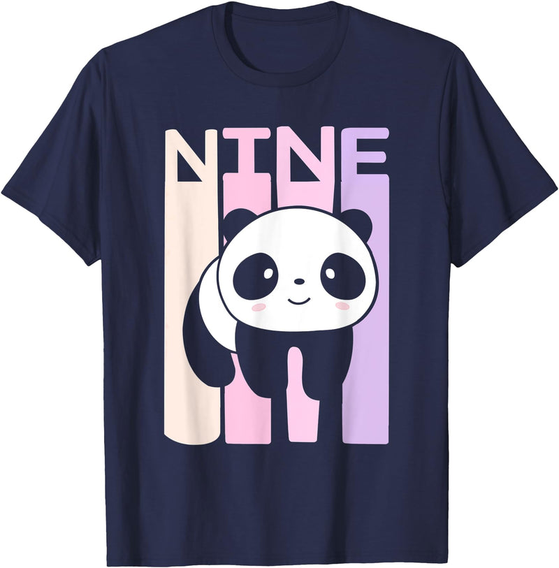 Kids 9 Year Old Cute Panda Bear Birthday Decoration Party T-Shirt - Navy Blue