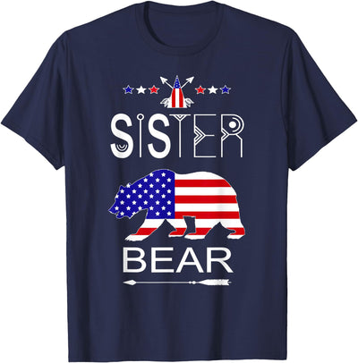 Cool Patriotic Sister Bear Matching Family Flag 4th Of July T-Shirt