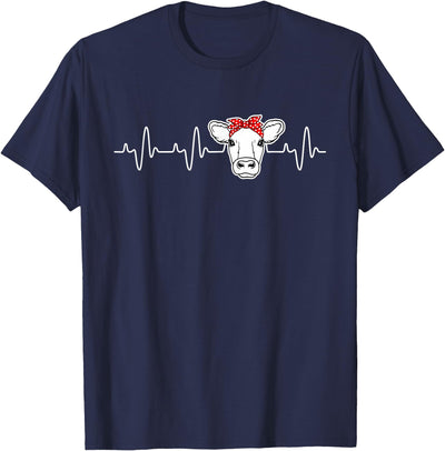 Cute Cow Lover Funny Dm Cattle Cow Heart Valve Ekg Heartbeat T-Shirt