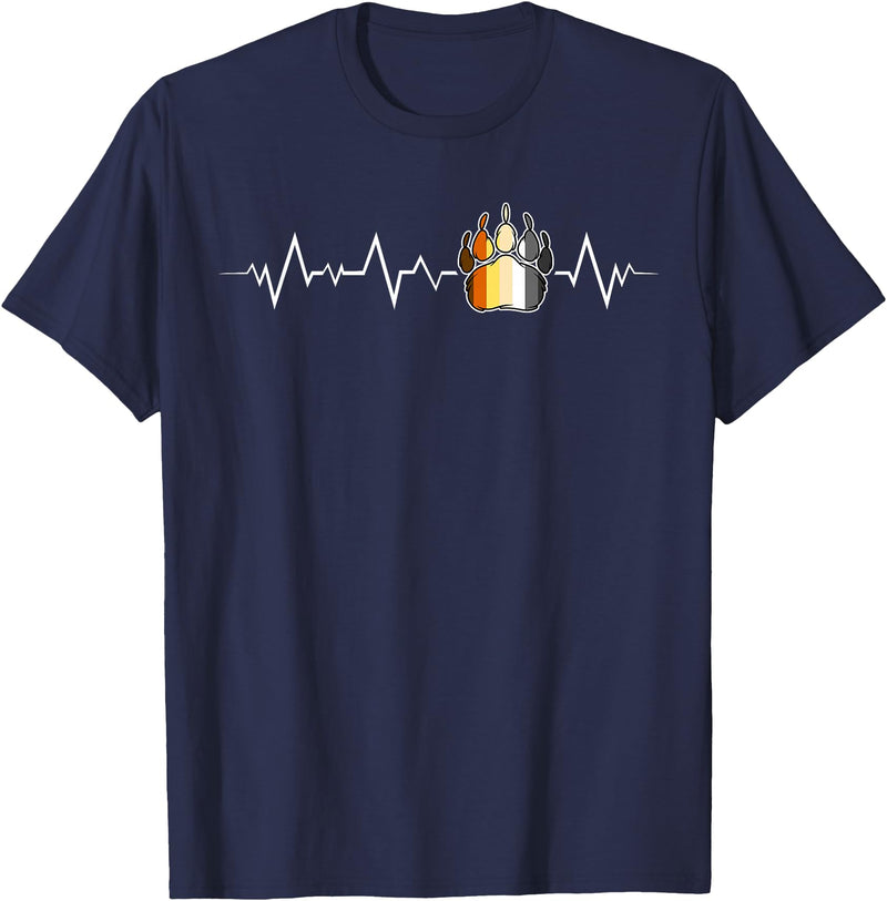 Bear Community Bear Brotherhood Gay Men Gifts Gay Bear Pride Heartbeat Paw Minimal Bear Flag T-Shirt - Navy Blue
