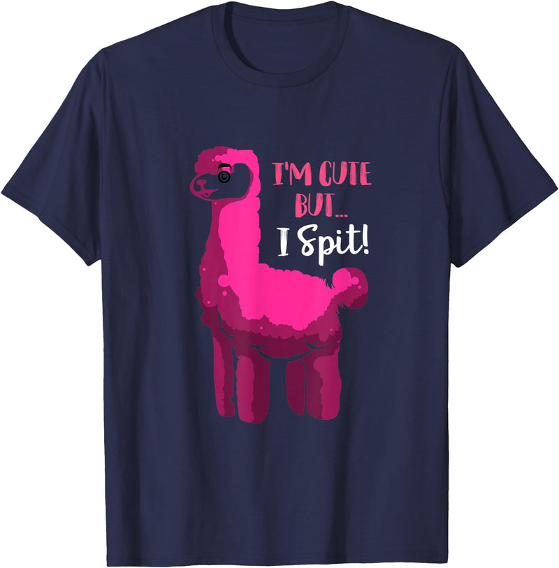 Funny Llama Gifts Lama Costume Adult Llama Party Im Cute But I Spit Llama T-Shirt - Navy Blue