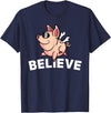 Funny Happy Piglet Farm Life Farmer Motivational Believe Flying Pig with Sunglasses Funny Animal Lover Gifts T-Shirt - Navy Blue