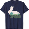 Rabbit Print with Landscape Rabbit Lover - Hare Bunny T-Shirt in Navy Blue