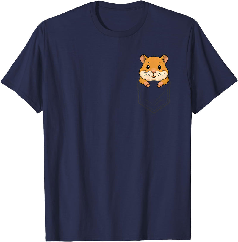 Funny Hamster Peeking in Pocket Animal Lover Men Women Kids T-Shirt - Navy Blue