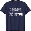 Shirtbooth: Animal Lovers Funny Cow Lover Gift: My Therapist Eats Hay Love Cows T-Shirt - Navy Blue