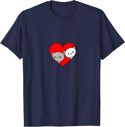 Cartoon cats anime funny adorable love heart red Peach Cartoon Love Goma Cat Valentine’s Day Heart GF BF T-Shirt