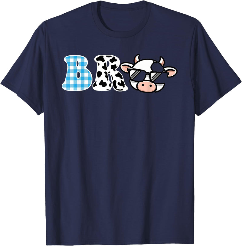 Cow Farm Themed Birthday Party Bro Cow Theme Birthday Party Brother Matching Family T-Shirt - Navy Blue