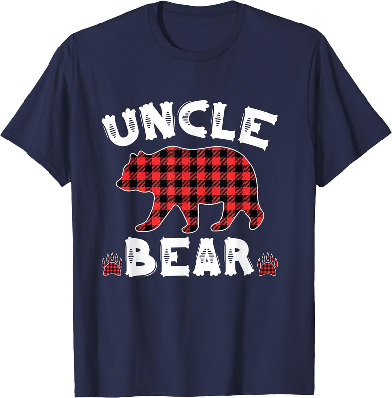 Uncle Bear Buffalo Dark Red Plaid Christmas Pajama Family T-Shirt - Navy Blue