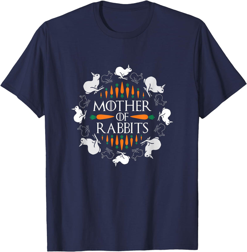 Rabbit Lovers Mother of Rabbits Cute Bunny Graphic T-Shirt in Navy Blue