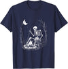 RetroPop Vintage Gear Camping Skeleton Bones Halloween Forest Campfire Graphic T-Shirt - Navy Blue