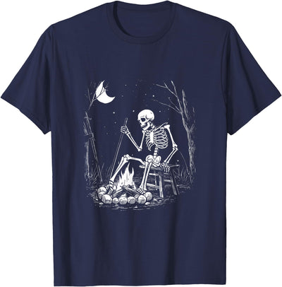 RetroPop Vintage Gear Camping Skeleton Bones Halloween Forest Campfire Graphic T-Shirt