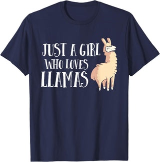 Funny Llama And Alpaca Gifts Funny Llama Girl Just A Girl Who Loves Llamas T-Shirt - Navy Blue