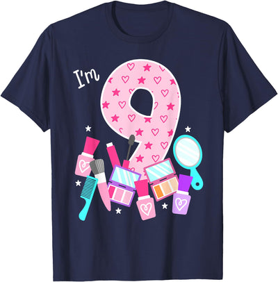 Birthday Girl Spa Squad Outfit Gifts Shop Spa Birthday Party I'm 9 Girls Makeup 9th Bday Kids Toddlers T-Shirt