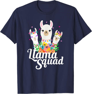 Llamas and Alpaca Gifts Llama Squad Funny Cute Llama Matching T-Shirt - Navy Blue