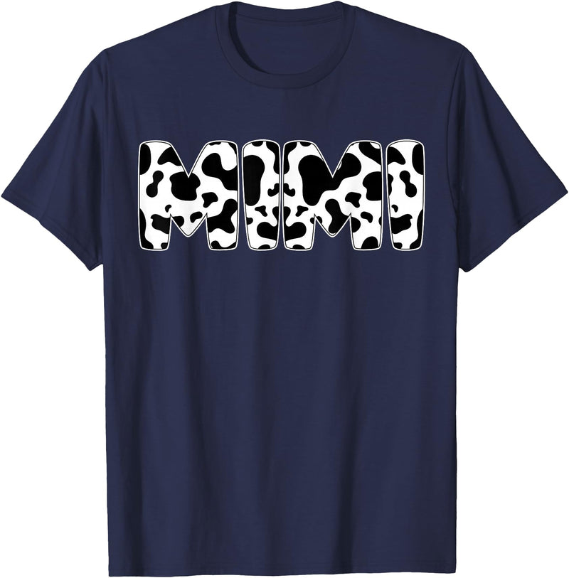 Family Matching Gifts Cow Mimi Cow Print Cow Pattern Mother's Day T-Shirt - Navy Blue