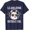 LLama Squad Shirts and Gifts Llama Birthday Girl Party Outfit Amazing Pun Fun Rainbow T-Shirt - Navy Blue
