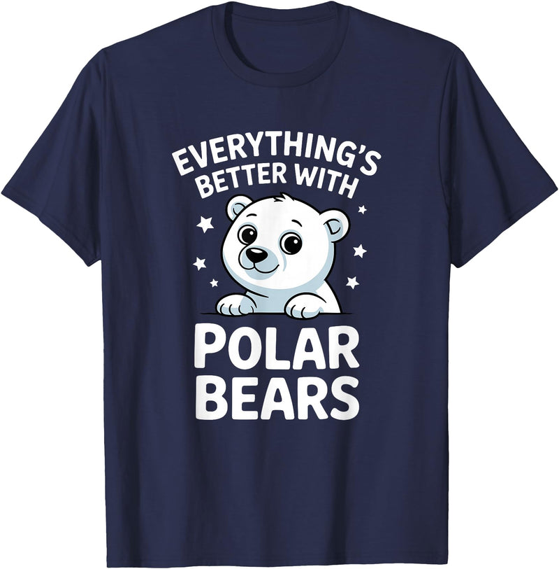 The Cute Animal Apparel Company Cute Polar Bear Lover Adults or Kids Boys Girls Polar Bears T-Shirt - Navy Blue