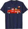 Spooky Harvest Cassic Pickup Truck Designs Classic Truck Happy Halloween Pumpkin Spooky Fall Farmhouse T-Shirt - Navy Blue