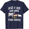 Farm animals Cute Just A Boy Who Loves Farm Animals Pig Chicken Cow T-Shirt - Navy Blue
