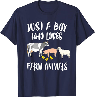 Just A Boy Who Loves Farm Animals Pig Chicken Cow T-Shirt