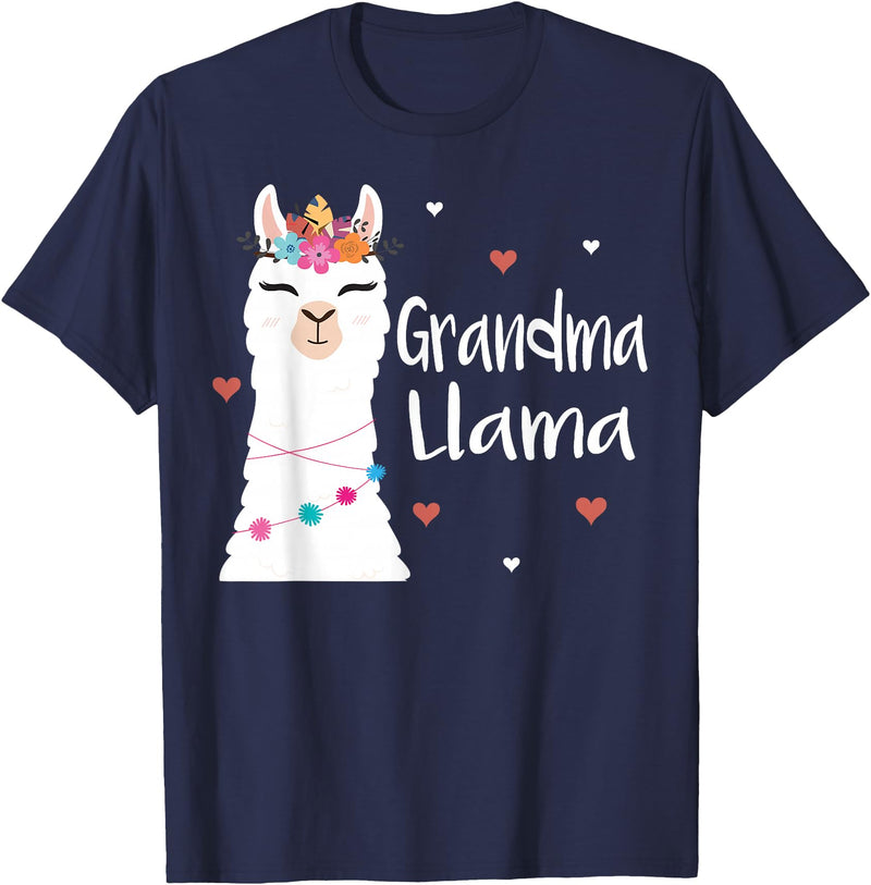 Me & Mommy Llama Co. Grandma Llama Cute Llamas Lover Best Grandmother Ever T-Shirt - Navy Blue
