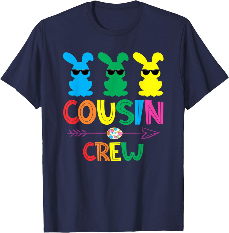 Easter Cousin Crew Rabbit Cute Matching Easter Day Party T-Shirt in Navy Blue