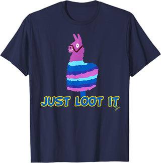 gamer shirts by jean olivier Funny llama outfit gamer outfit just loot it T-Shirt - Navy Blue