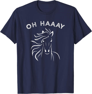 Horse Tee Apparel Funny Oh Haaay Horse T-Shirt, Funny Oh Hey Horse Tee T-Shirt - Navy Blue