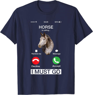 Horse Art Vibes Horse Calls Cute Equine Art Racing Animal Lover Novelty T-Shirt - Navy Blue