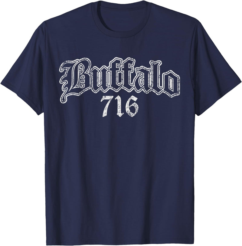Buffalo NY by Kruzelly Vintage Buffalo New York 716 T-Shirt - Navy Blue