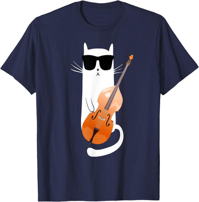 Cat And Double Bass Funny Cat Wearing Sunglasses Playing Double Bass T-Shirt