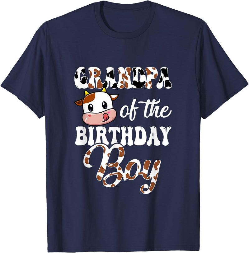 Love Family Matching Grandpa Of The Birthday Boy Cow Farm 1St Birthday Boy T-Shirt - Navy Blue