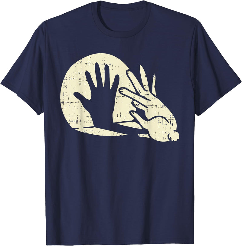 Funny Rabbit Animal Bunny Lover Shadow Play Pun Gift T-Shirt in Navy Blue
