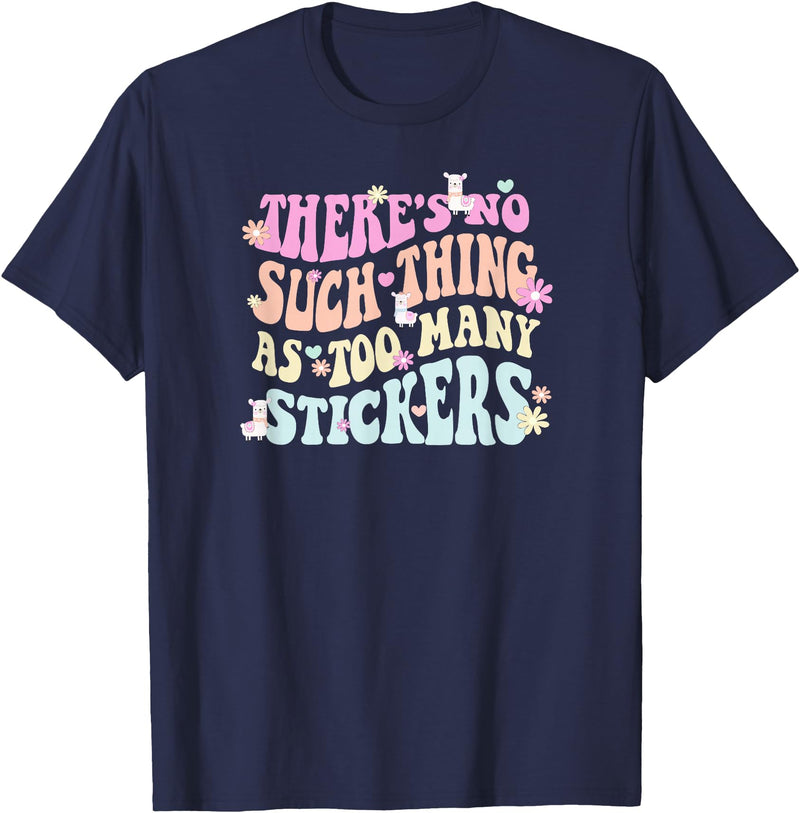 Imagine Dayton Tees There's no such thing as too many stickers llama T-Shirt - Navy Blue