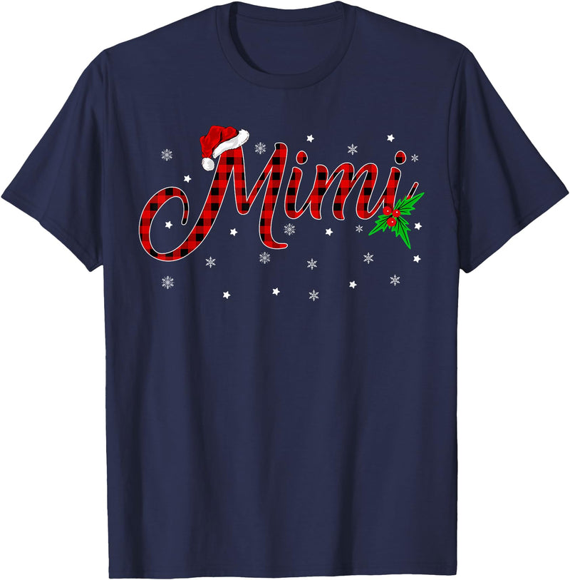 Buffalo Plaid Matching Christmas Pajamas Gifts Funny Matching Family Buffalo Plaid Mimi Christmas Pajama T-Shirt - Navy Blue