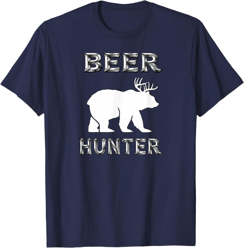 funny Beer Hunter shirt Funny Bear Deer BEER Hunting Tee Shirt T-Shirt - Navy Blue