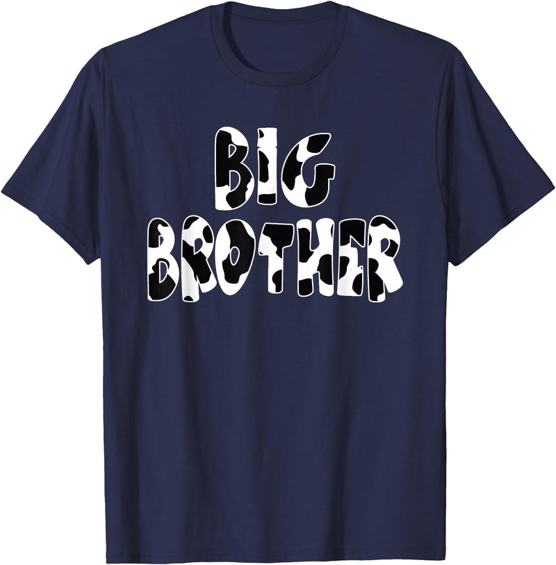 funny saying Gifts for Family Members and more Big Brother Cow Print Cow Pattern T-Shirt - Navy Blue