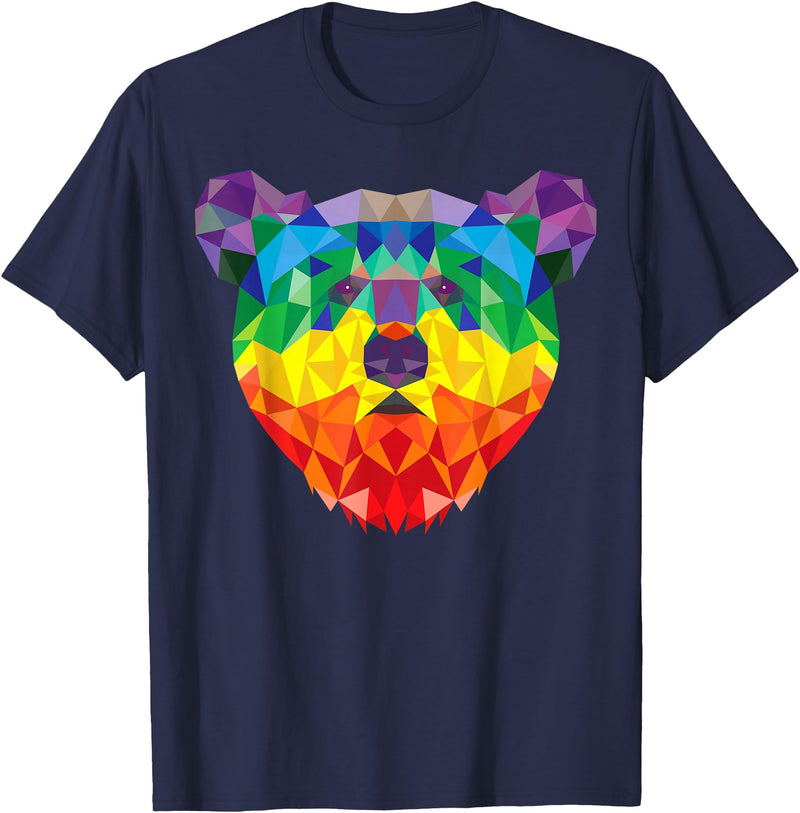 Bear Gay Pride Novelty by Ryan Co. Geometric Bear LGBT Rainbow Flag Gay Pride Men Women T-Shirt - Navy Blue