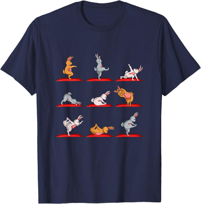 Rabbits Doing Yoga Nine Pose Grid T-Shirt