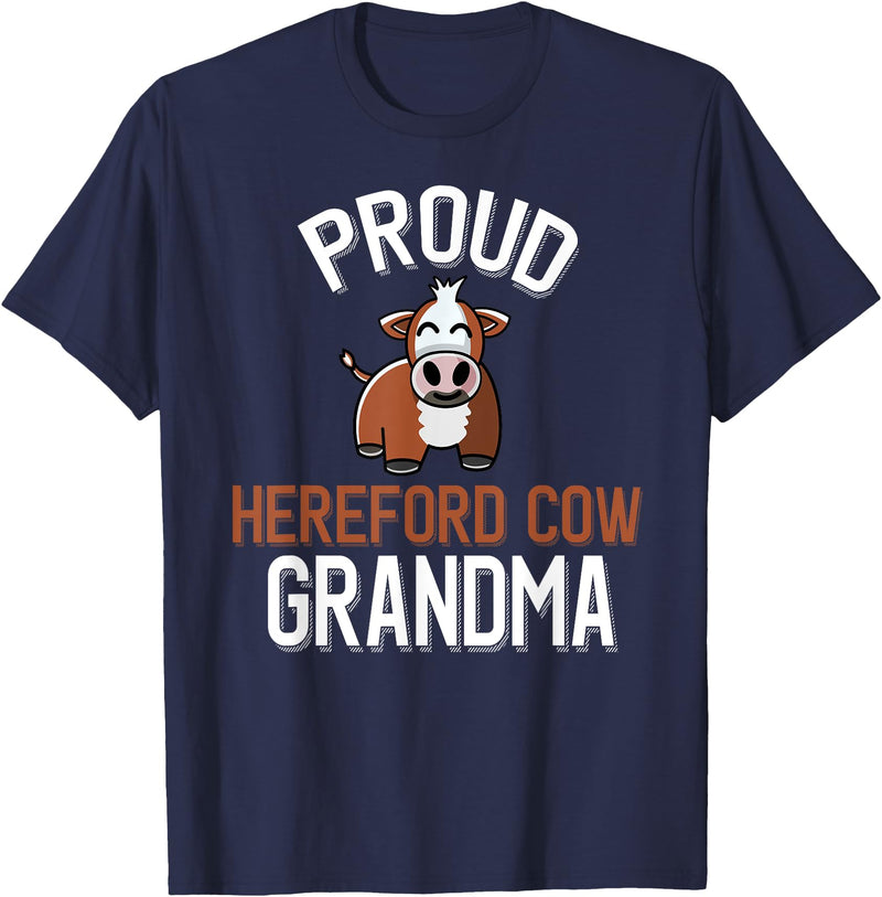 Cute Hereford Cow Family Apparel Proud Hereford Cow Grandma T-Shirt - Navy Blue