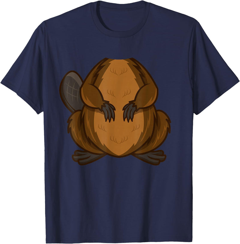 Groundhog Animal Trick Or Treat Cosplay Gift Funny Beaver Body Headless Halloween Easy Costume Outfit T-Shirt - Navy Blue