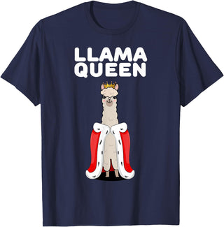 Womens Llama Shirts for Girls Llama Queen | Girls Llama Tshirt | Womens Llama T-Shirt - Navy Blue