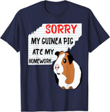 Funny Back to School Sorry My Guinea Pig Ate My Homework School Funny Guinea Pig T-Shirt - Navy Blue