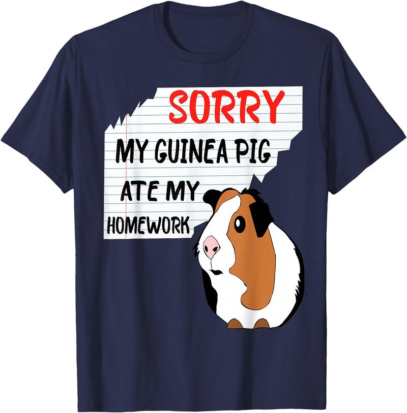 Funny Back to School Sorry My Guinea Pig Ate My Homework School Funny Guinea Pig T-Shirt - Navy Blue