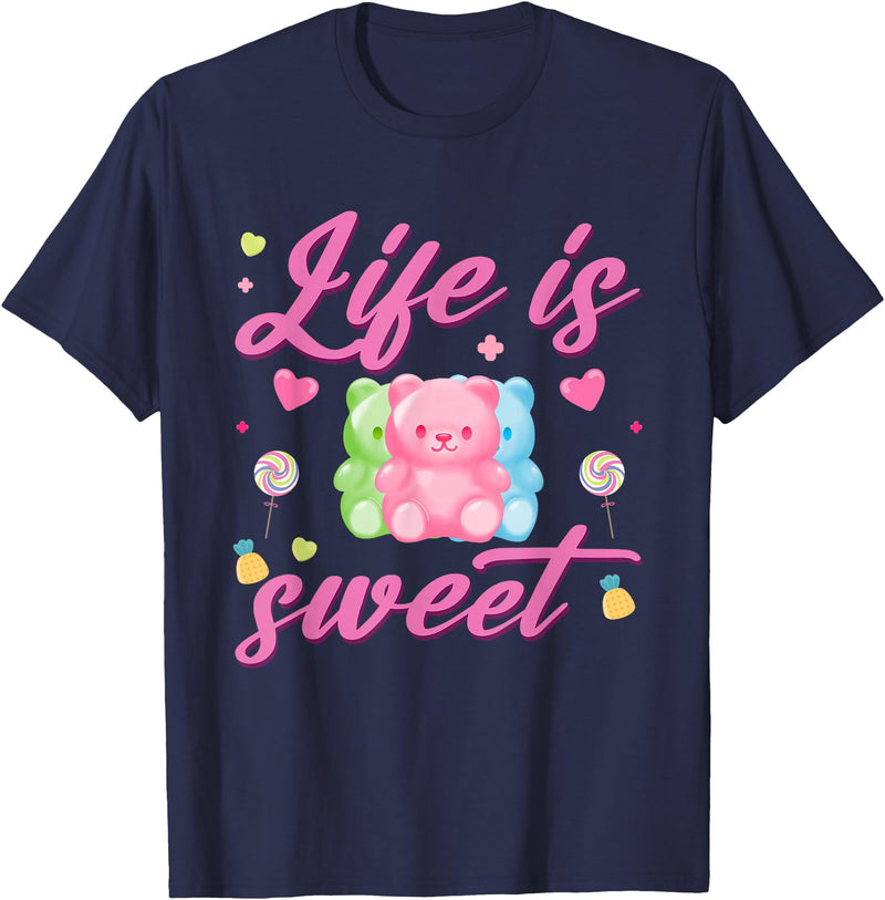 Funny gummy bear lover gummy bear candy Gummy Bear Life is Sweet Candy Gummy Bear T-Shirt - Navy Blue
